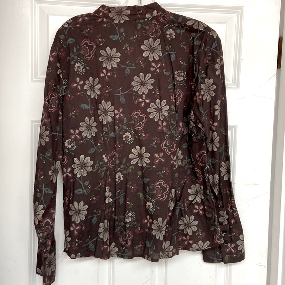 Anthropologie Autograph Brown Sequin Embellished 100% Cotton Blouse Size XL - Picture 2 of 10